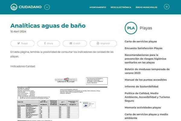 El PSOE solicita que se publique en la web municipal información actualizada y el histórico de las analíticas del agua de las playas 