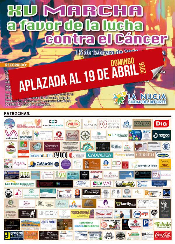 La Marcha Contra el C&aacute;ncer se aplaza al 19 de abril por temporal de viento