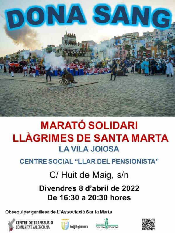 La Vila Joiosa organiza un Maratón Solidario de donación de sangre por Lágrimas de Santa Marta 