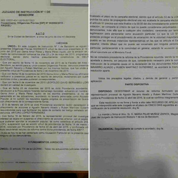 Desestimado un recurso de reforma presentado por Agust&iacute;n Navarro y Rub&eacute;n Mart&iacute;nez