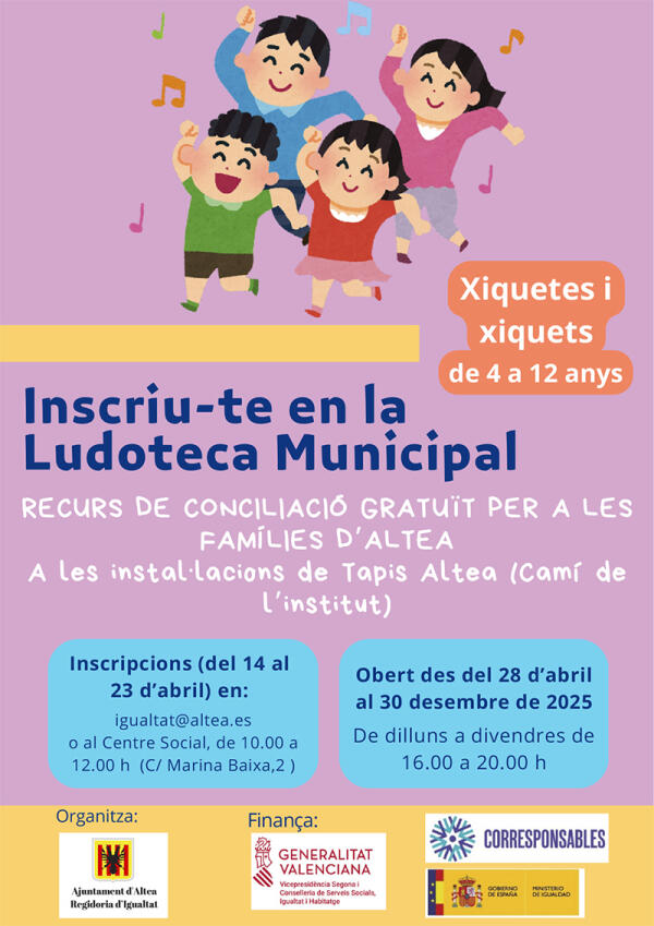 Igualtat anuncia la nova posada en funcionament de la Ludoteca Municipal