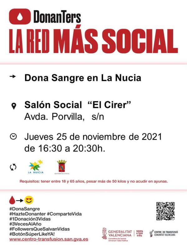 El próximo jueves “21ª Donación de Sangre” en El Cirer 