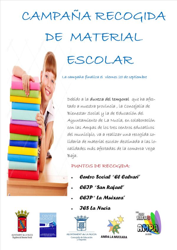 La Nucía · Campaña de Recogida de Material Escolar para la Vega Baja
