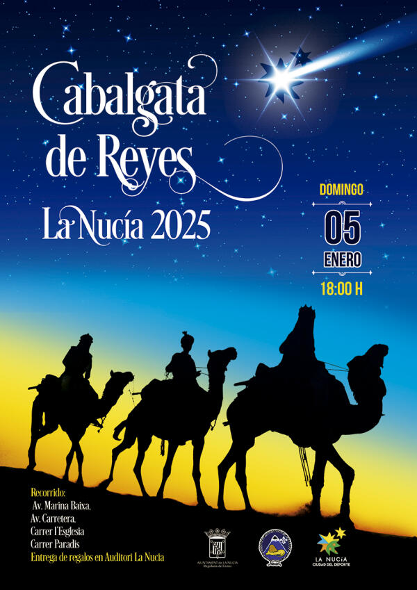Los Reyes Magos de Oriente llegarán a La Nucía el domingo por la tarde
