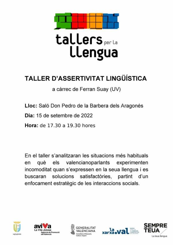 La Concejalía de Normalización Lingüística y Fomento y Uso del Valenciano organiza un ‘Taller de asertividad lingüística’ en el Salón Don Pedro de la Barbera 