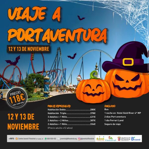 LA CONCEJALÍA DE JUVENTUD DE FINESTRAT ORGANIZA UN FIN DE SEMANA A “PORTAVENTURA” PARA VIVIR  HALLOWEEN  