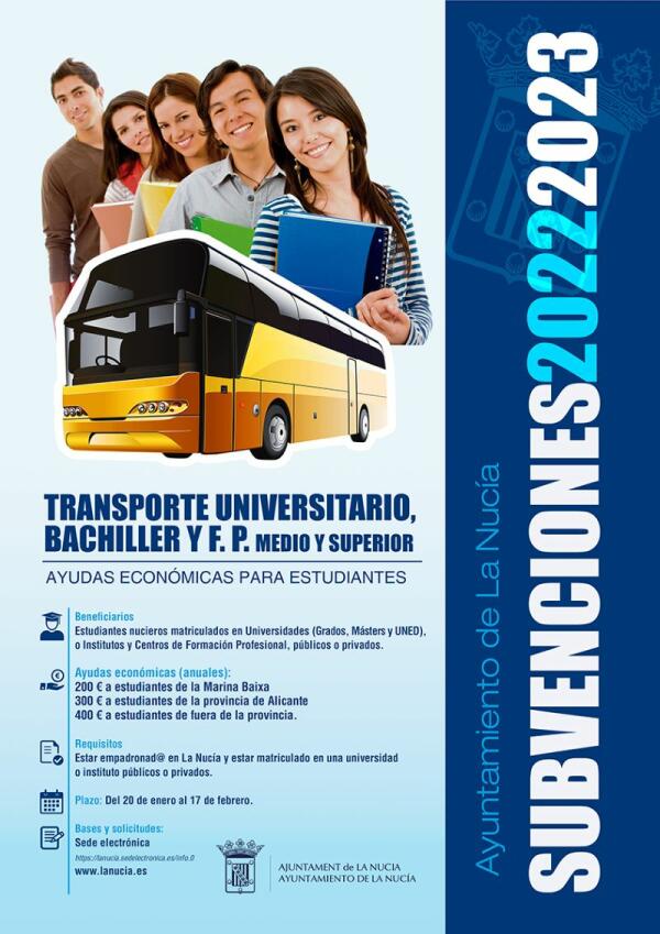 Hoy arranca el plazo de la Subvención Transporte Universitario, Bachiller y FP  