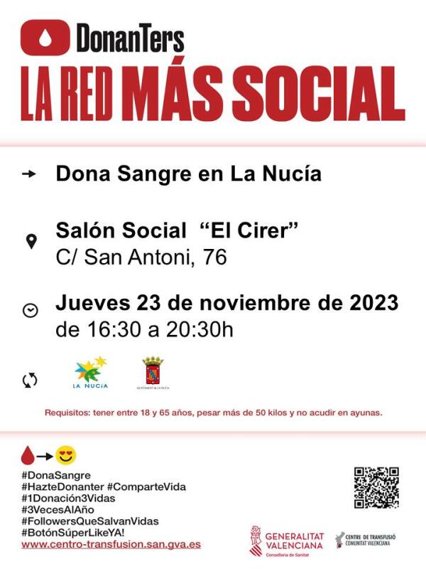 Este jueves “17ª Donación de Sangre” en “El Cirer”  