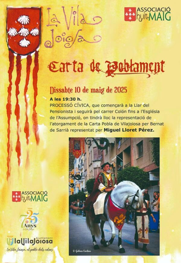 Villajoyosa celebra el otorgamiento de la Carta Pobla con la tradicional procesión cívica y la representación de la entrega del documento fundacional 