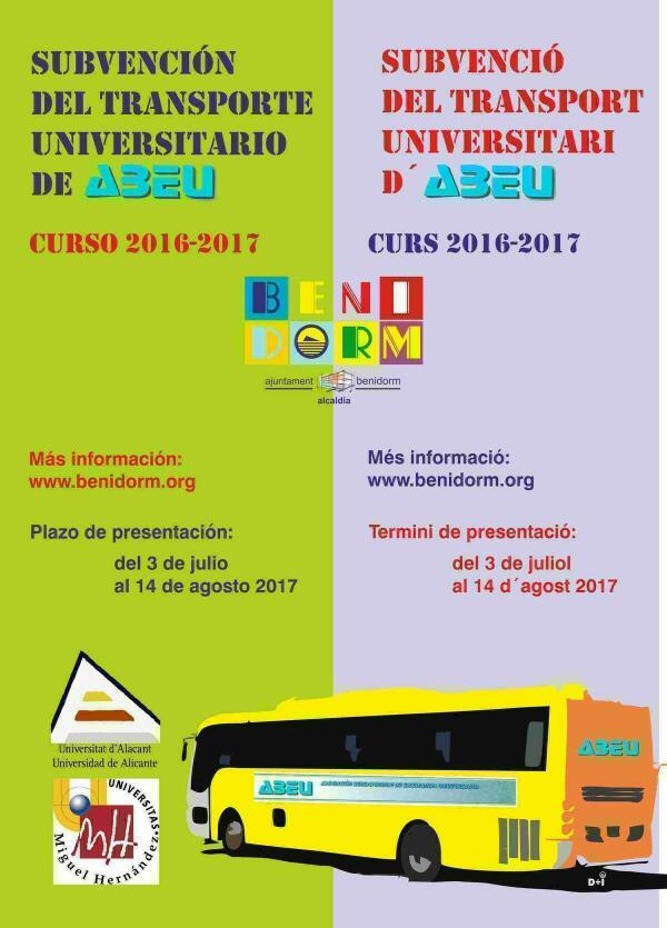 Benidorm &middot; Educaci&oacute;n abre el plazo para solicitar las ayudas al transporte universitario de ABEU