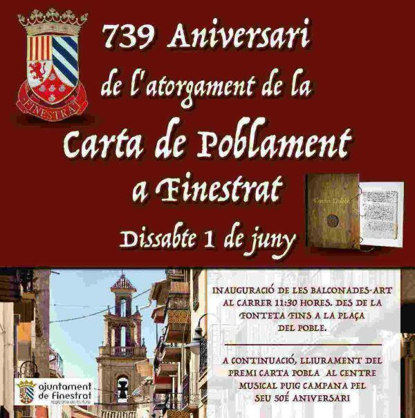 Finestrat conmemora este sábado el 739 aniversario del otorgamiento de la Carta Pobla