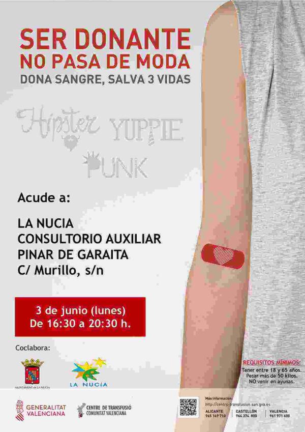 La Nucía // “Donación de Sangre” en el Consultorio de Pinar el 3 de junio 