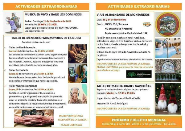 Talleres de memoria, baile y manualidades en las actividades de noviembre en La Casilla 