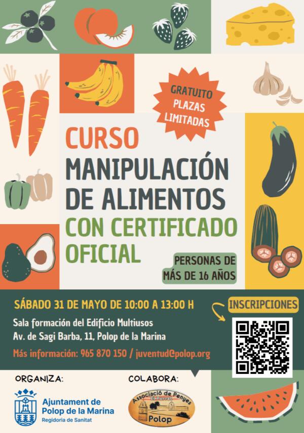 El Ayuntamiento de Polop de la Marina organiza un curso gratuito de manipulador de alimentos dirigido a mayores de 16 años