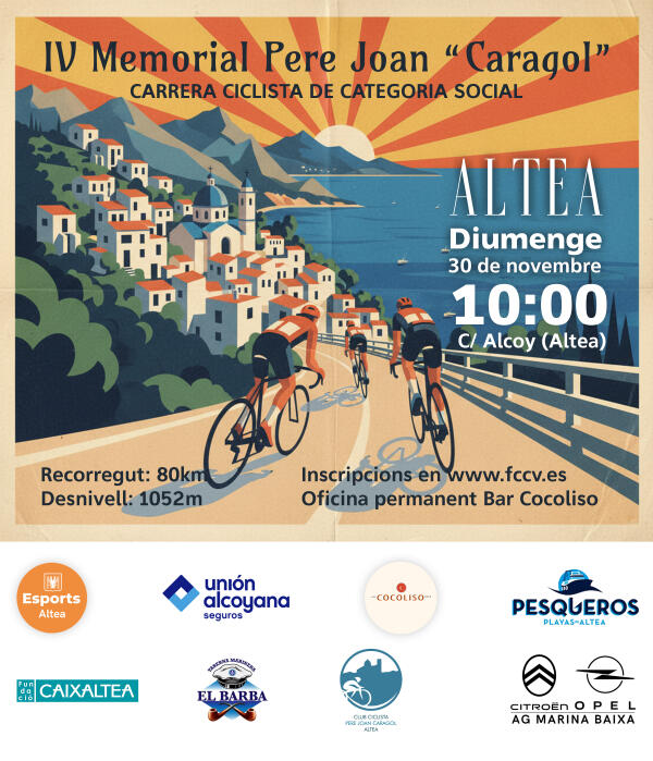 El Memorial Pere Joan Caragol tendrá lugar el domingo 30 noviembre 