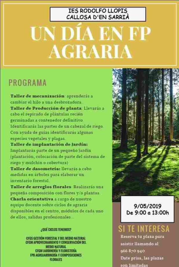 El IES Rodolfo Llopis celebra mañana la jornada de puertas abiertas ‘Un Día en FP Agraria’ 