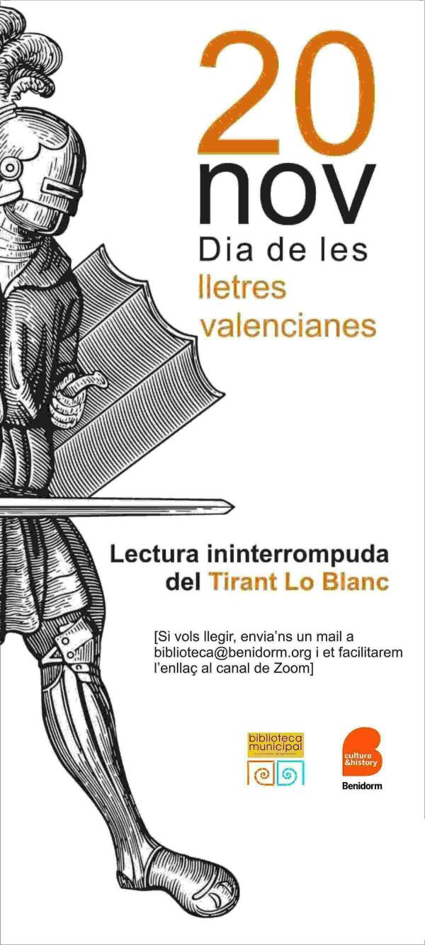Benidorm conmemora este viernes el ‘Dia de les Lletres Valencianes’ con una lectura virtual de ‘Tirant lo Blanc’ 