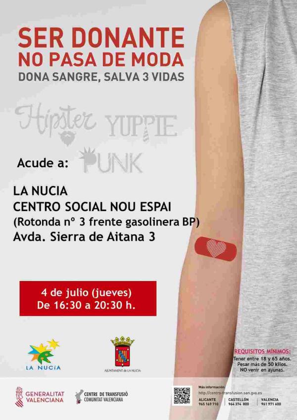 La Nucía // El próximo jueves “Donación de Sangre” en el Centro Social Nou Espai 
