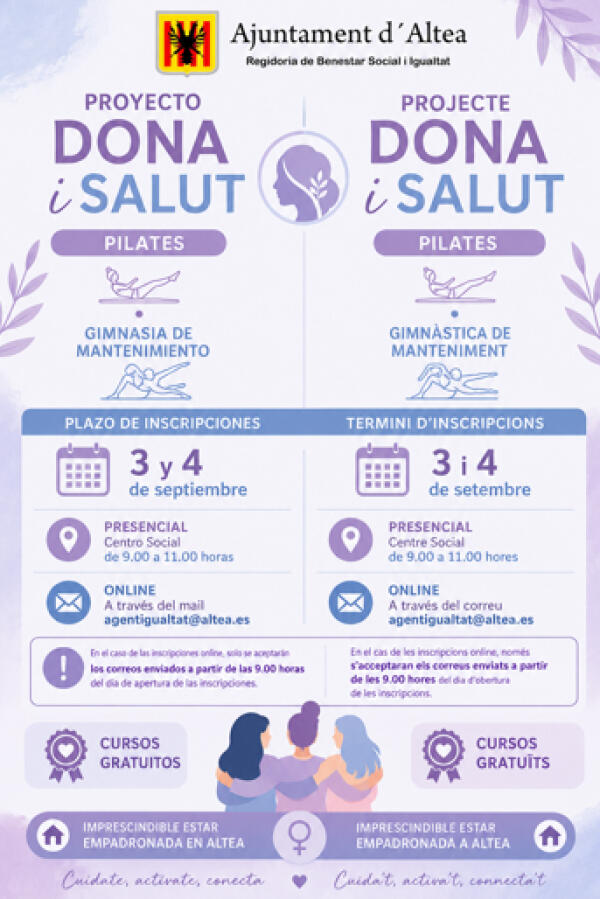 La Concejal&iacute;a de Igualdad impulsa una nueva edici&oacute;n del proyecto &lsquo;Dona i Salut&rsquo; con actividades de Pilates y Gimnasia de Mantenimiento