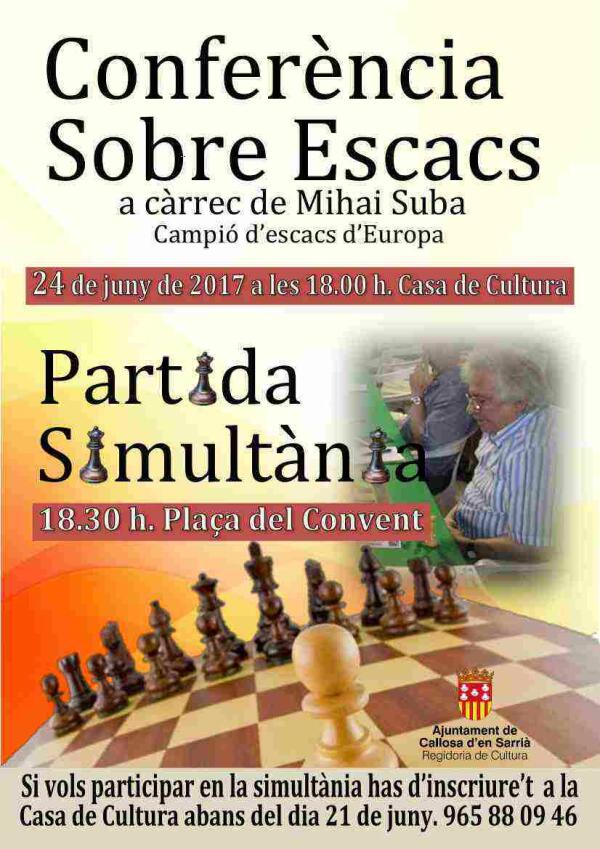Callosa &middot; Un total de 28 aficionados al Ajedrez se enfrentar&aacute;n al campe&oacute;n de Europa Mihai Suba este s&aacute;bado 