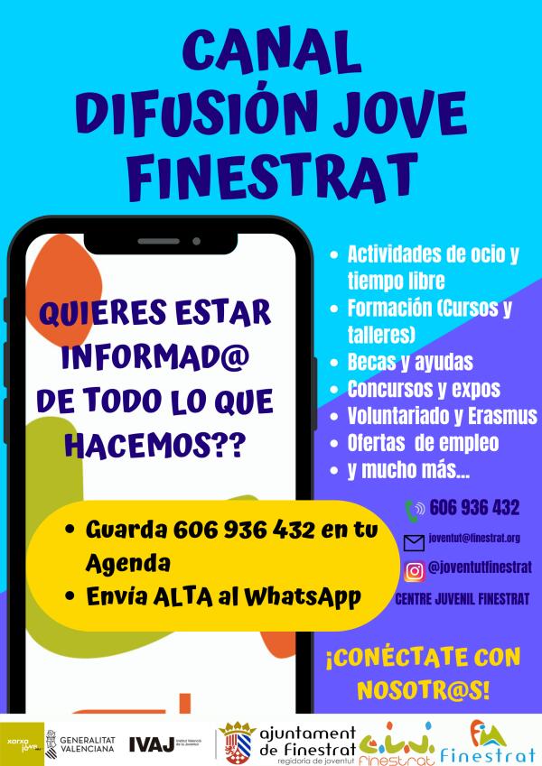 CANAL DE DIFUSIÓ JOVE PARARECIBIR TODA LA INFORMACIÓN DE LA CONCEJALÍA DE JUVENTUD POR WHATSAPP