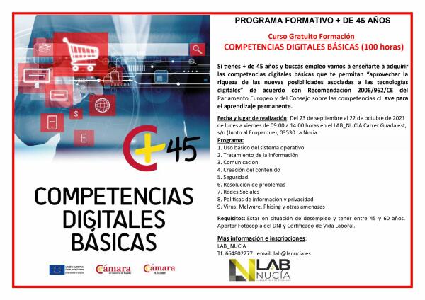 Curso de “Competencias Digitales” para desemplead@s +45 