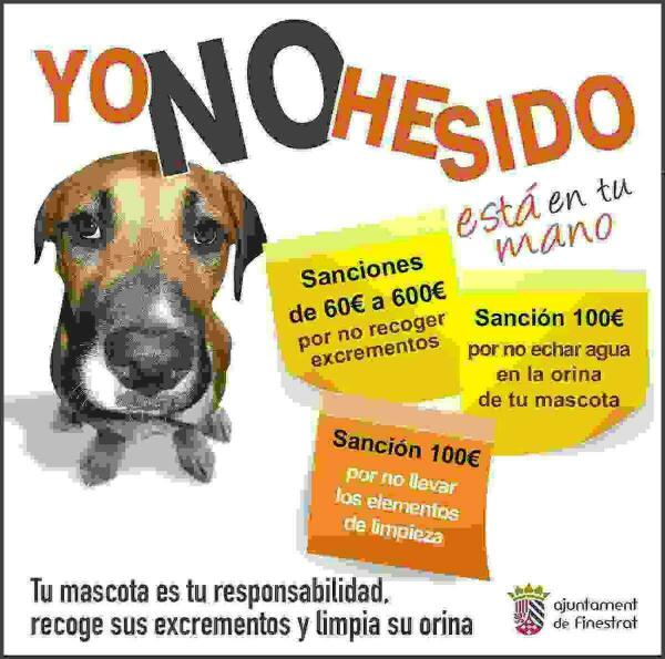 Finestrat lanza la campa&ntilde;a de sensibilizaci&oacute;n para mantener  el municipio limpio, libre de excrementos y orinas de  mascotas 