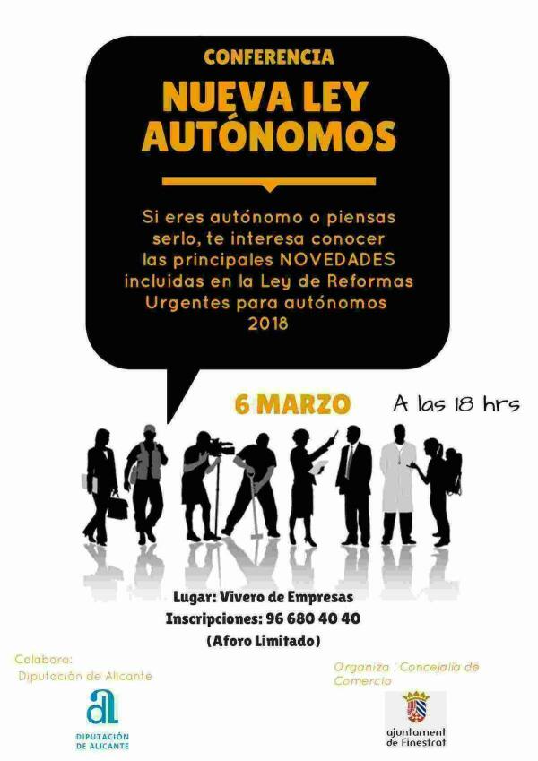 &Uacute;ltimas plazas para participar en la conferencia que organiza Finestrat sobre la nueva Ley de Aut&oacute;nomos