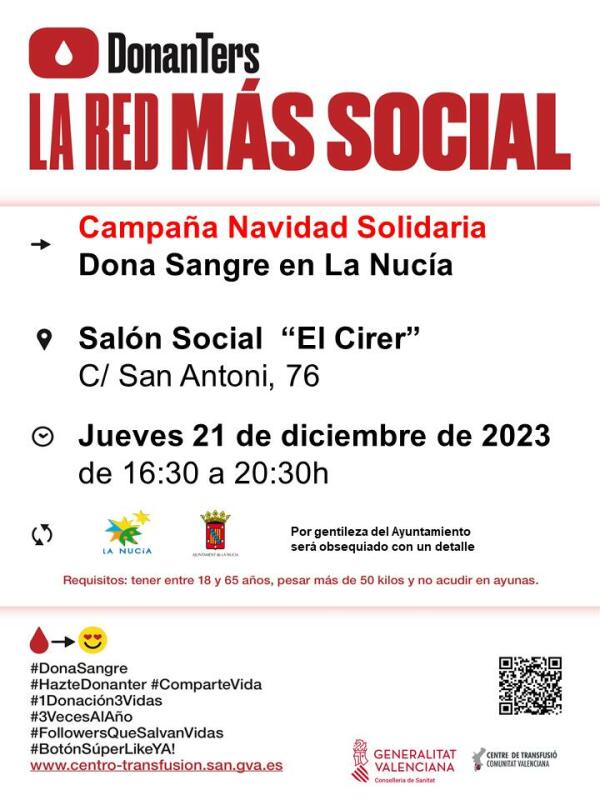 Última donación de sangre del 2023 este jueves en “El Cirer”  