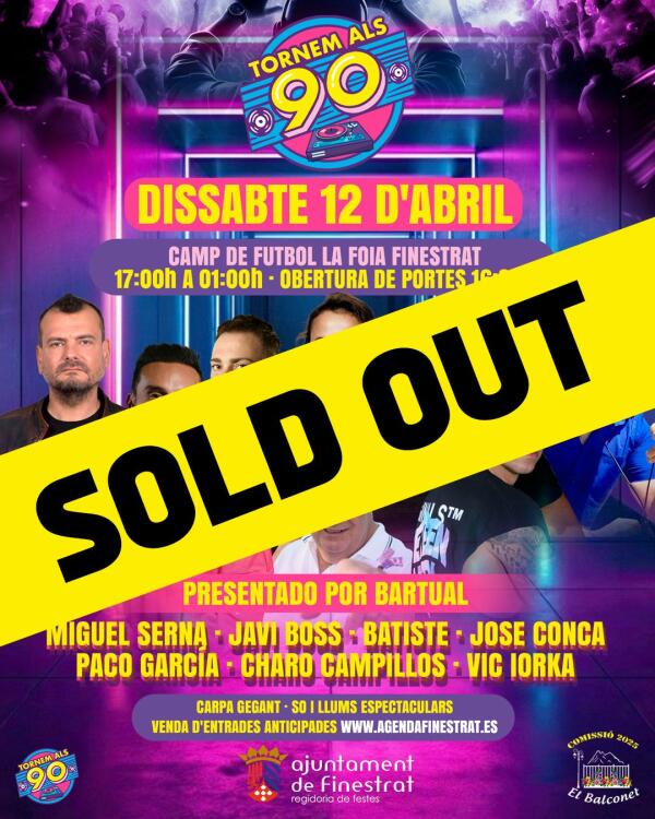 EL FESTIVAL REMEMBER "TORNEM ALS 90" DE FINESTRAT CUELGA EL CARTEL DE COMPLETO A 2 DÍAS DEL EVENTO 