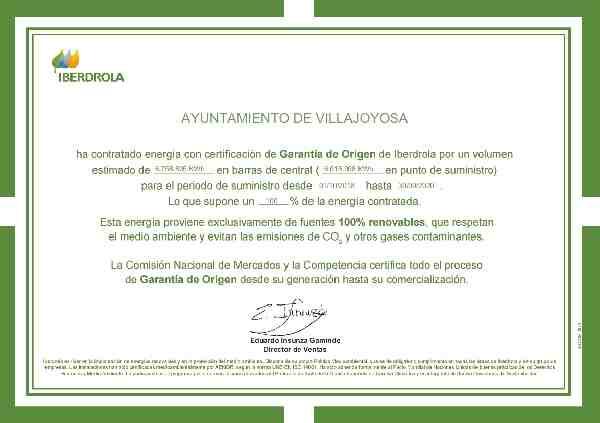 El Ayuntamiento de la Vila Joiosa cuenta con energía eléctrica procedente de orígenes renovables