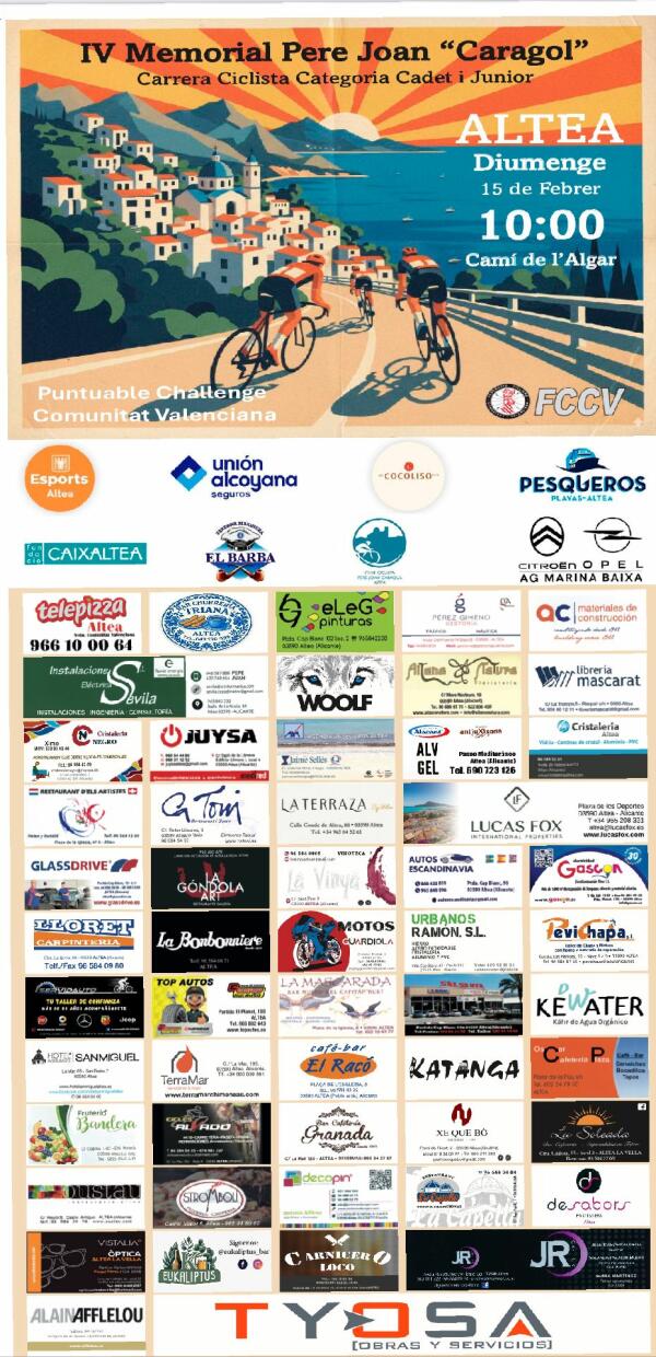 Altea re&uacute;ne este domingo a m&aacute;s de 300 ciclistas en el IV Memorial Pere Joan Caragol