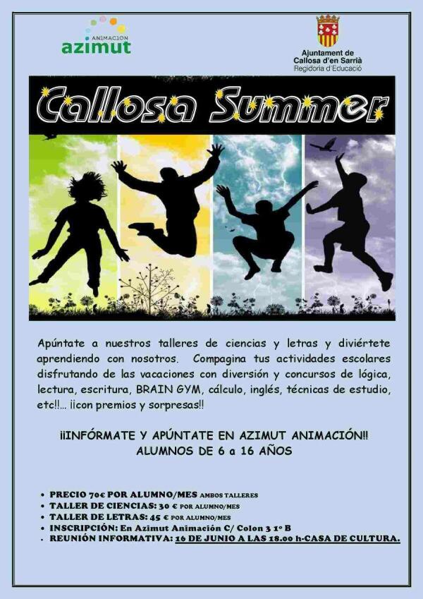 Vuelve este verano con nuevos talleres el proyecto educativo &lsquo;Callosa Summer&rsquo;  