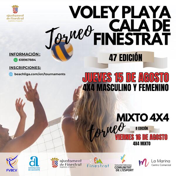 1 MES PARA EL TORNEO DE VOLEY PLAYA 4 X 4 MÁS ANTIGUO DE ESPAÑA QUE SE CELEBRA CADA 15 DE AGOSTO EN LA CALA DE FINESTRAT