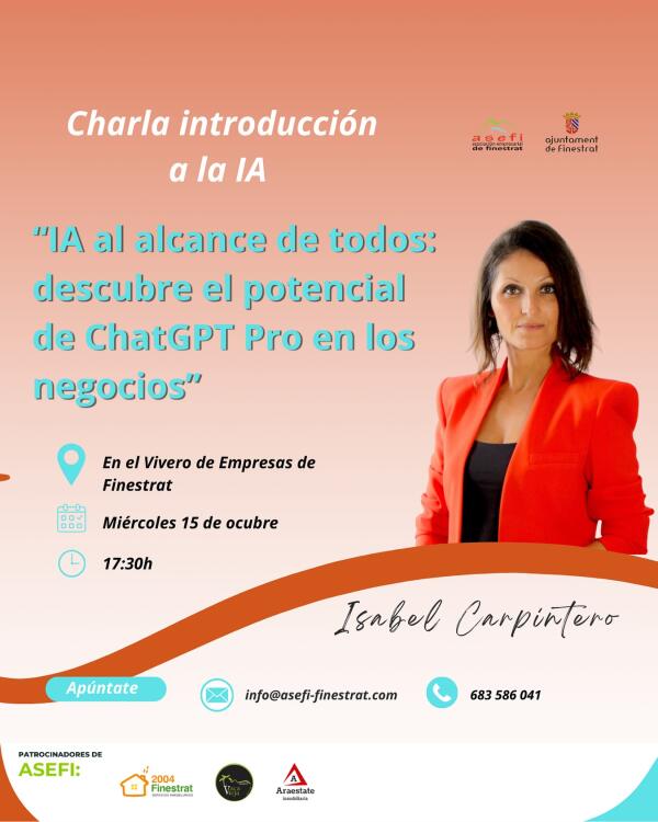 Próximas acciones formativas para empresas en el Vivero de Finestrat: Chat GPT PRO, gestión de talento y Actívate para encontrar empleo 