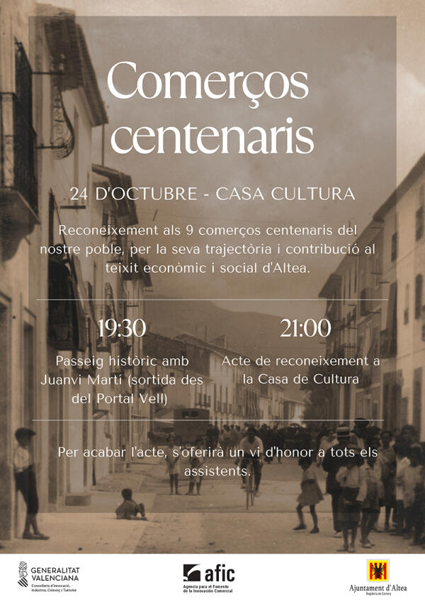 Altea reconocerá sus comercios centenarios en un acto especial dentro de las celebraciones del Día del Comercio Local