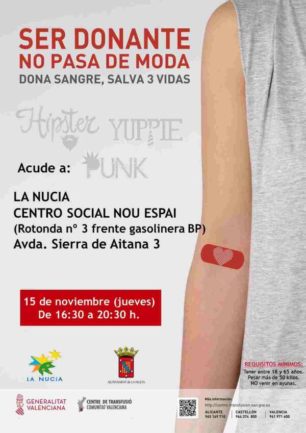 Este jueves Donaci&oacute;n de Sangre en el Centro Social Nou Espai de La Nuc&iacute;a