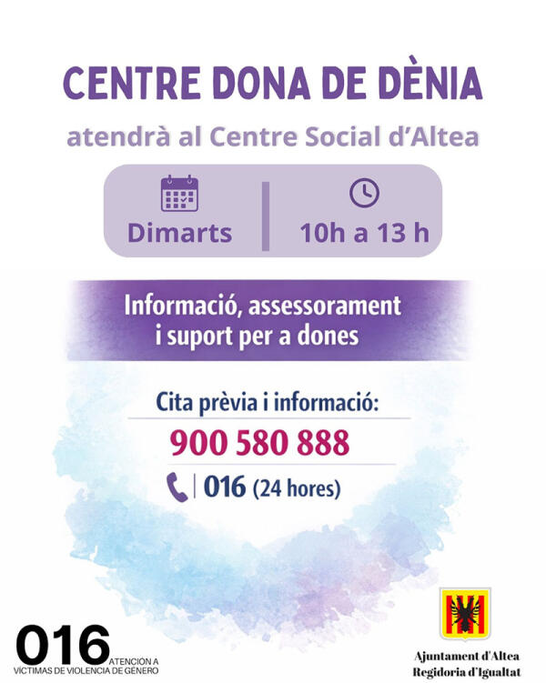 El Centro Mujer de Denia prestar&aacute; atenci&oacute;n en Altea cada martes