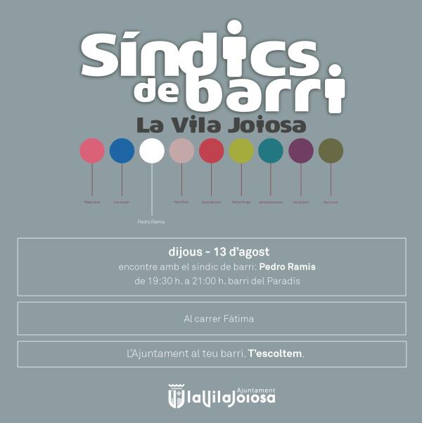 El Ayuntamiento de Villajoyosa contin&uacute;a con los encuentros de S&iacute;ndic de Barri con Pedro Ramis en el barrio del Parad&iacute;s 