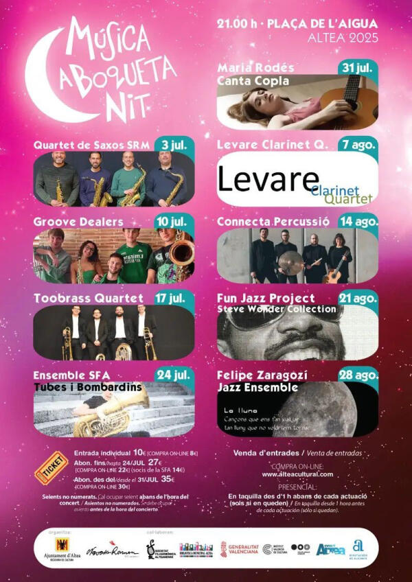 Nueve conciertos de música variada componen el programa de “Música A Boqueta Nit”