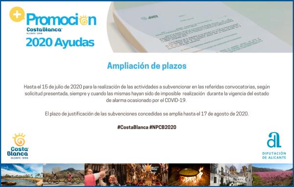El Patronato Costa Blanca modifica los plazos de su convocatoria a entidades tur&iacute;sticas y ayuntamientos para agilizar las ayudas  