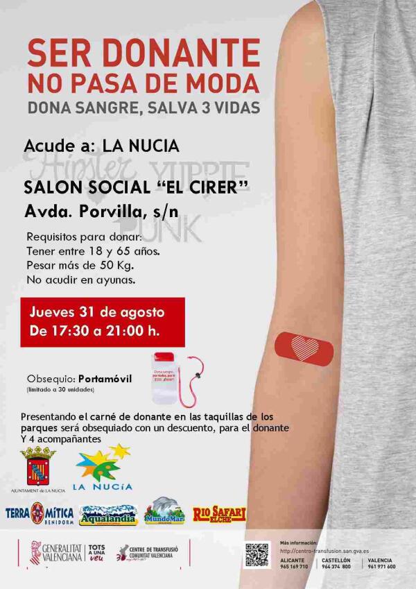 Donaci&oacute;n de sangre el 31 de agosto en el Centre de Salut de La Nuc&iacute;a 