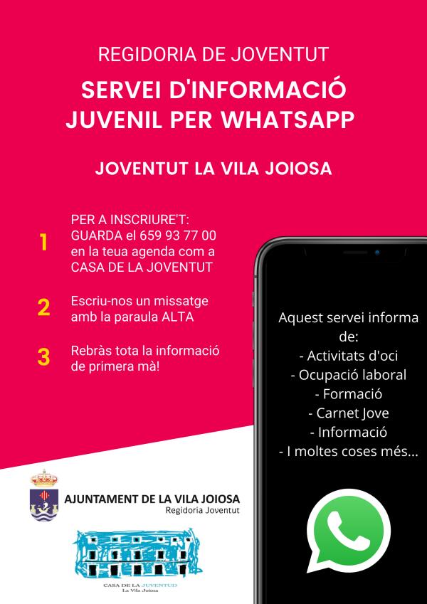 La Casa de la Joventut abre un canal informativo  a través de Whatsapp