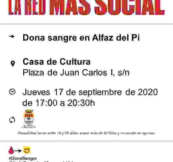 Nueva campa&ntilde;a de donaci&oacute;n de sangre este jueves 17 en l&rsquo;Alf&agrave;s 