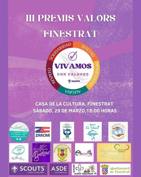 EL III CERTAMEN PREMIS VALORS QUE ENTREGA EL GRUPO SCOUT FINESTRAT SE CELEBRA ESTA SÁBADO 29 EN LA CASA DE CULTURA