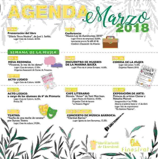 Agenda de actividades de Finestrat para el mes de marzo