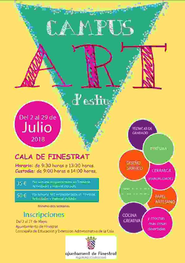 Abierto el plazo de inscripci&oacute;n para la escuela de verano de Finestrat y  el &ldquo;Campus d'Art d'Estiu&rdquo;