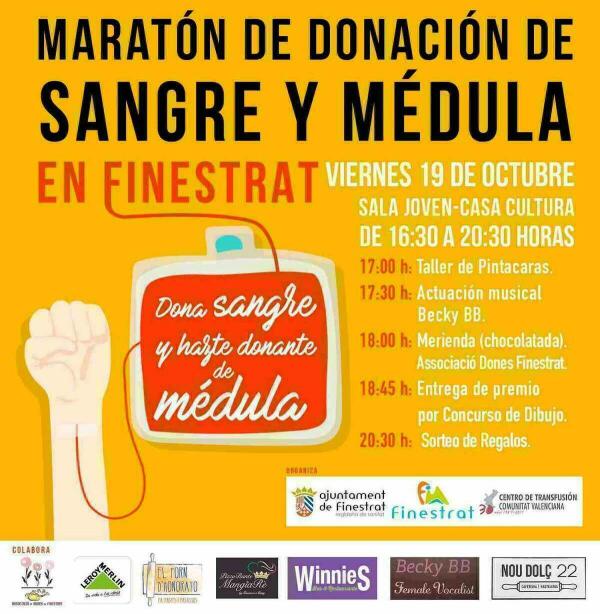 Finestrat celebra una nueva marat&oacute;n de donaci&oacute;n de sangre y de m&eacute;dula el viernes 19 de octubre 