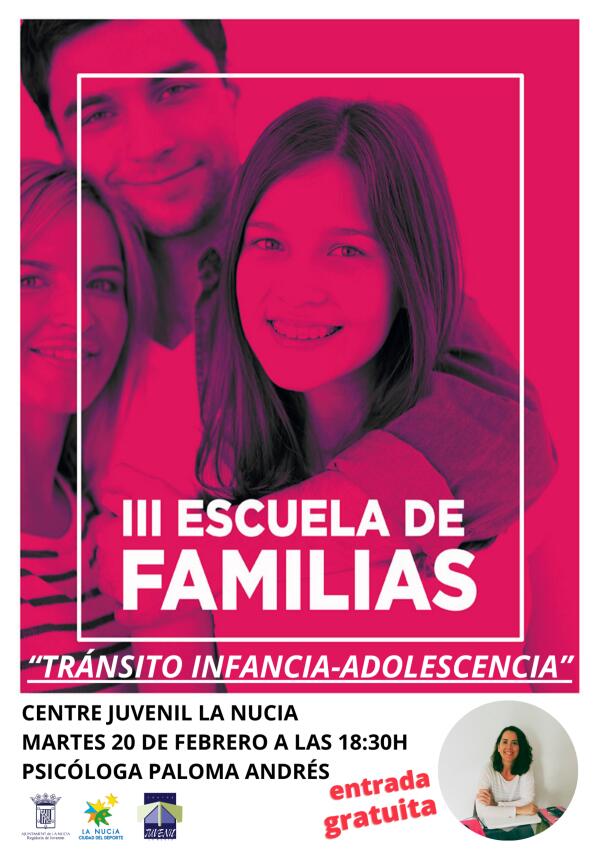 El “Tránsito de la Infancia a la Adolescencia” en la III Escuela de Familias el próximo martes