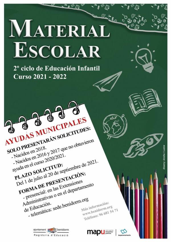 El Ayuntamiento convoca las ayudas para la adquisición de material escolar 2021-2022 